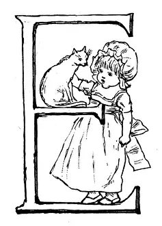 Prints of Antique children spelling book illustrations: Alphabet letter E Antique Children Book Illustration Prints: Antique children spelling book illustrations: Alphabet letter E