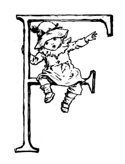 Antique children spelling book illustrations: Alphabet letter F
