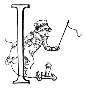 Antique children spelling book illustrations: Alphabet letter I