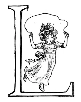 Antique children spelling book illustrations: Alphabet letter L