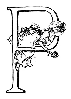 Antique children spelling book illustrations: Alphabet letter P