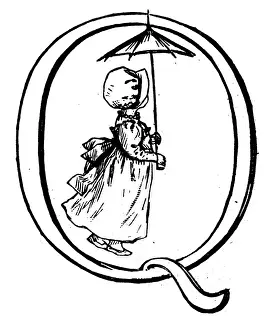 Antique children spelling book illustrations: Alphabet letter Q