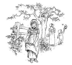 Prints of Antique children spelling book illustrations: Broken dress Antique Children Book Illustration Prints: Antique children spelling book illustrations: Broken dress