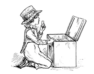 Prints of Antique children spelling book illustrations: Eating biscuit Antique Children Book Illustration Prints: Antique children spelling book illustrations: Eating biscuit