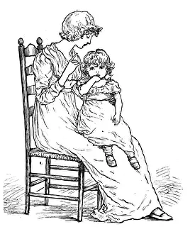 Prints of Antique children spelling book illustrations: Mother and daughter Antique Children Book Illustration Prints: Antique children spelling book illustrations: Mother and daughter