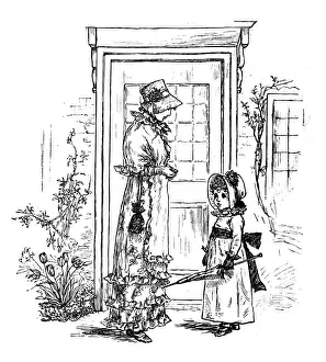 Prints of Antique children spelling book illustrations: Mother and daughter Antique Children Book Illustration Prints: Antique children spelling book illustrations: Mother and daughter
