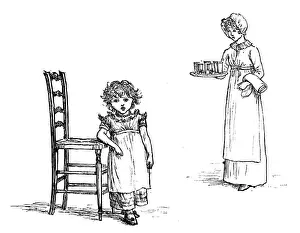 Antique children spelling book illustrations: Mother and daughter