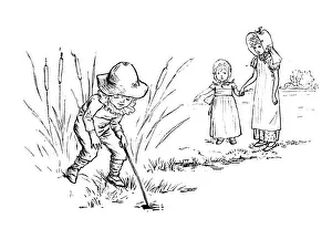 Antique children spelling book illustrations: Pond