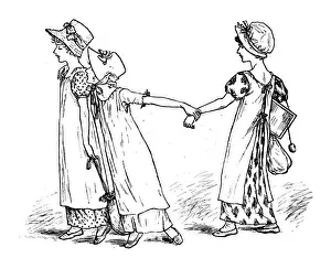 Antique children spelling book illustrations: Pulling