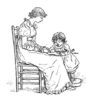 Prints of Antique children spelling book illustrations: Writing Antique Children Book Illustration Prints: Antique children spelling book illustrations: Writing