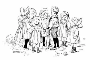 Images Dated 28th June 2016: Antique childrens book comic illustration: children cricket match