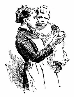 Images Dated 29th June 2016: Antique childrens book comic illustration: mother and child