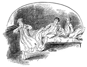 Antique childrens book comic illustration: three brothers