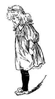Baby Girls Prints: Antique childrens book comic illustration: little girl