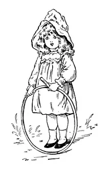 Baby Girls Prints: Antique childrens book comic illustration: little girl with ring