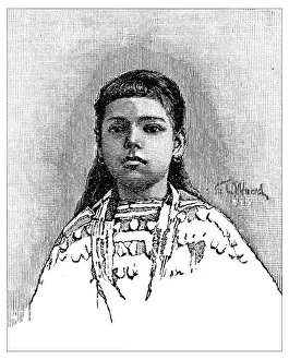 Childishness Prints: Antique childrens book comic illustration: native american girl
