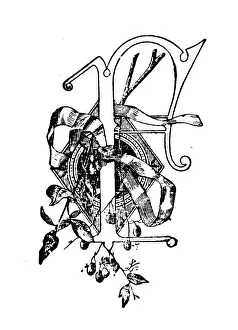 Berry Prints: Antique childrens book comic illustration: Ornate letter F