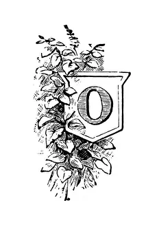 Letter O Prints: Antique childrens book comic illustration: Ornate letter O