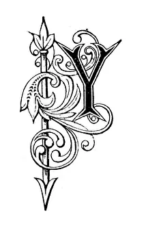 Typescript Prints: Antique childrens book comic illustration: Ornate letter Y