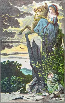 Prints of Antique color illustration from German children fable book Greek Mythology Decor Prints: Antique color illustration from German children fable book