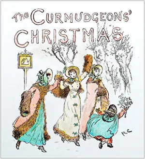 Antique color illustration by Randolph Caldecott Curmudgeons Christmas
