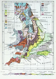 Wales Gallery: Antique colored illustrations: Geological map of England and Wales