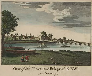 Images Dated 14th April 2014: Antique Coloured Engraving of Kew in Surrey