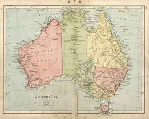 Images Dated 17th July 2017: Antique damaged map of Australia in the 19th Century, 1873
