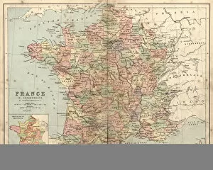 Images Dated 13th May 2017: Antique damaged map of France in the 19th Century