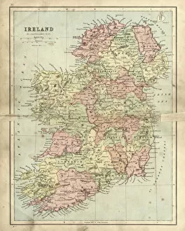 Colour Gallery: Antique damaged map of Ireland in the 19th Century