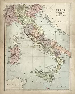 Colours Collection: Antique Damaged Map of Italy 19th Century
