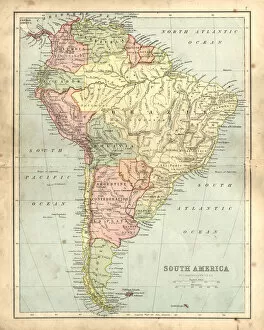 Images Dated 13th May 2017: Antique damaged map of South America in the 19th Century