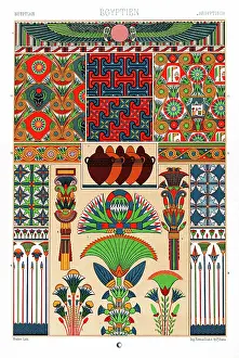 Antique Egyptian pattern Manuscripts Decoration by Racinet - Lithograph