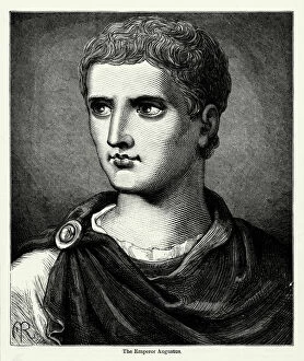 Antique Engraving: Caesar Augustus Roman Emperor Engraving
