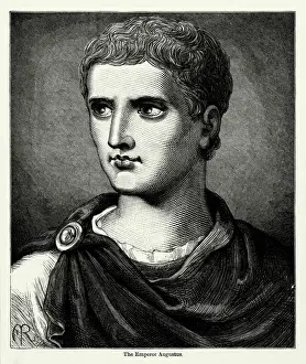 Prints of Very Rare, Beautifully Illustrated Victorian Antique Engraving of Caesar Augustus Roman Emperor Victorian Engraving from Chatterbox Illustrated Magazine. Published in 1894 Famous Military Leader Prints: Antique Engraving: Caesar Augustus Roman Emperor Engraving