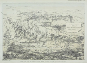 Images Dated 27th April 2006: Antique engraving depicting birds eye view of country around Herat showing positions occupied by
