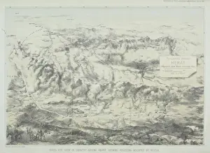 Representing Prints: Antique engraving depicting birds eye view of country around Herat showing positions occupied by Russia