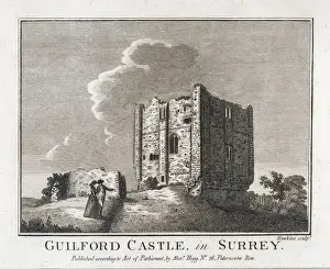 Folly Prints: Antique Engraving of Guilford Castle, Surrey, England