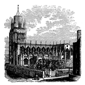 St Mary Prints: Antique engraving illustration: Church of St May Redcliffe, Bristol