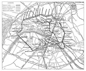 French Culture Gallery: Antique engraving illustration: Paris Subway Metro map