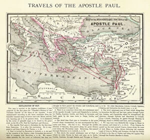 World Religion Gallery: Antique Engraving: Travels of The Apostle Paul Map Engraving