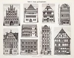 Images Dated 23rd June 2015: Antique European Buildings engraving 1897