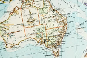 Images Dated 11th August 2014: Antique German atlas map close up: Australia