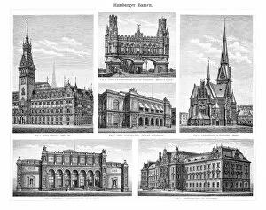 Images Dated 1st July 2015: Antique german buildings engraving 1895