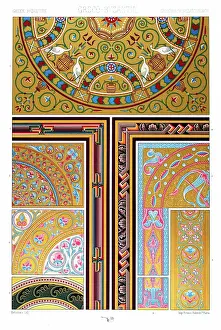 Antique Greek Byzantine Empire pattern Manuscripts Decoration by Racinet - Lithograph