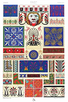 Antique Greek pattern Manuscripts Decoration by Racinet - Lithograph
