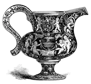 Antique illustration of 16th century Italian faience hanap