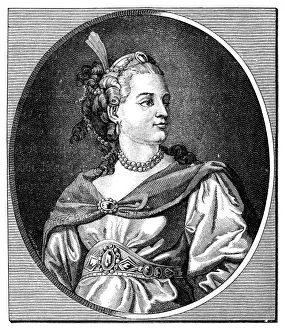 Human Face Prints: Antique illustration of 18th century French actress and tragedian Clairon