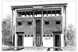 Antique illustration of ancient Egyptian house
