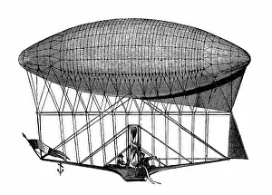 Antique illustration, applied mechanics: Air vehicles, Dupuy de Lome air balloon